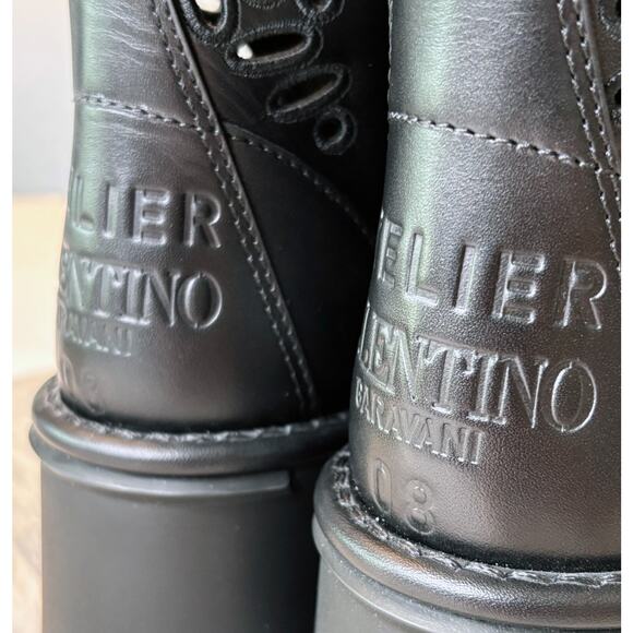 Valentino Garavani Atelier San Gallo Black Leather Combat Boots EU Size 35 US 5 - Picture 9 of 16